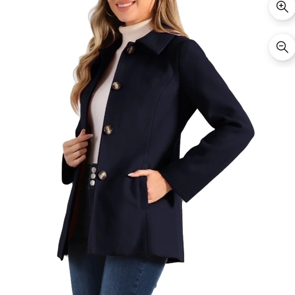 Allegra K Women's Peter Pan Collar Single Breasted Overcoat Coat